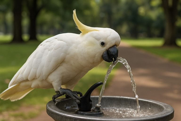 Kakaduer överlistar Sydney: Modiga fåglar sätter på parkens vattenfontäner för en drink